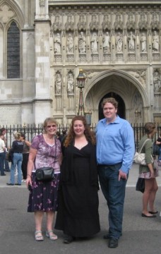 Meg with Mike and his mum after singing at Westminster Abbey