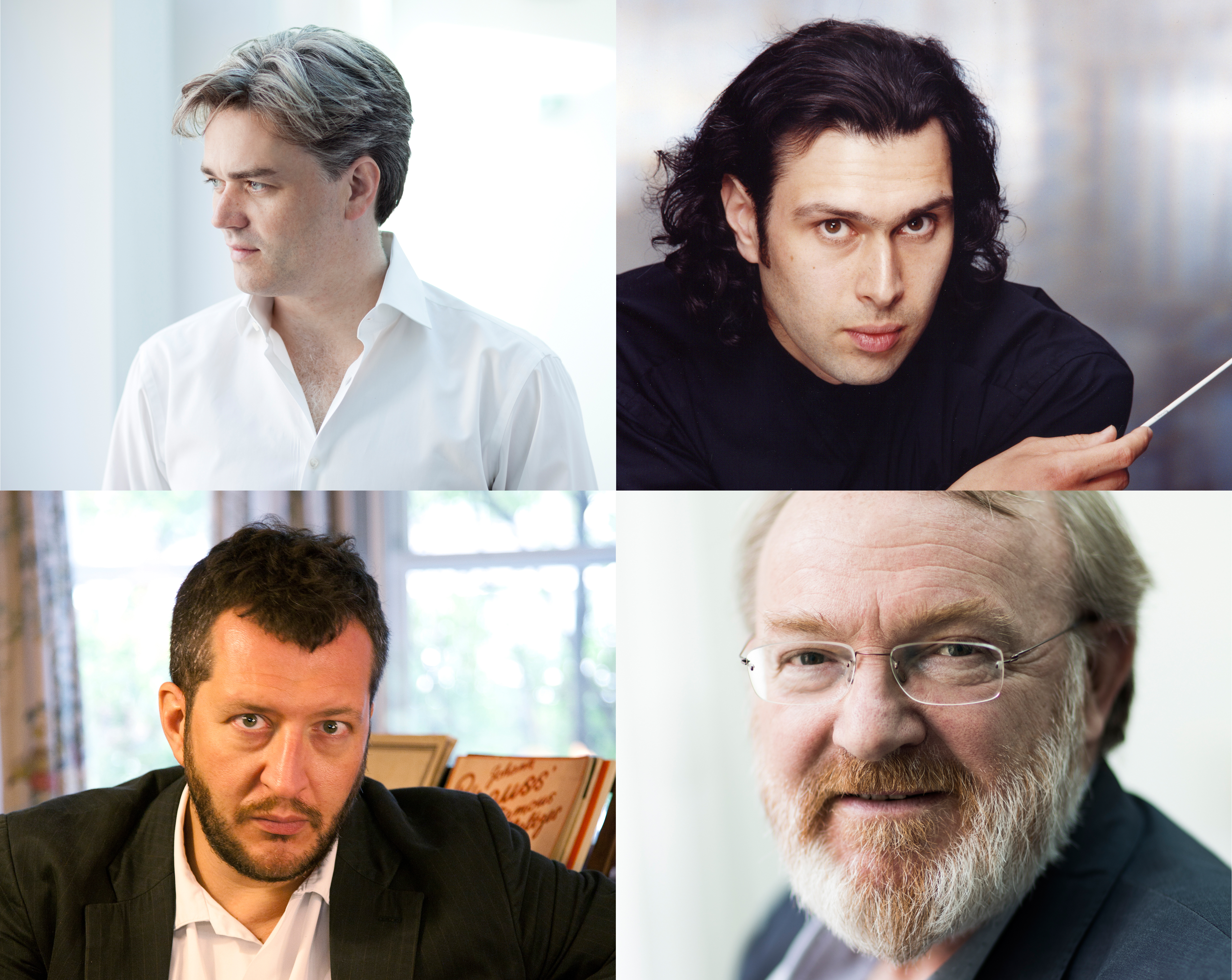 Photos (clockwise from top-left): Edward Gardner (Benjamin Ealovega), Vladimir Jurowski (Sheila Rock), Martyn Brabbins (Ben Ealovega), Thomas Adès (Brian Voce)