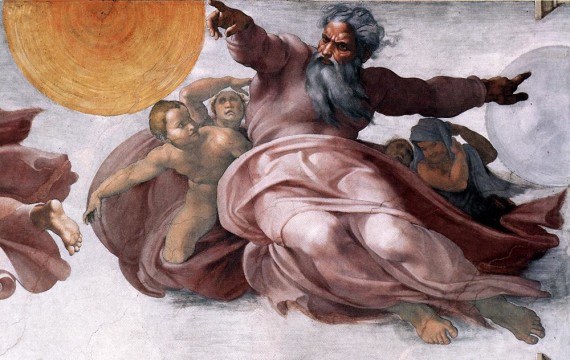 A painting depicting God creating the Sun and the planets
