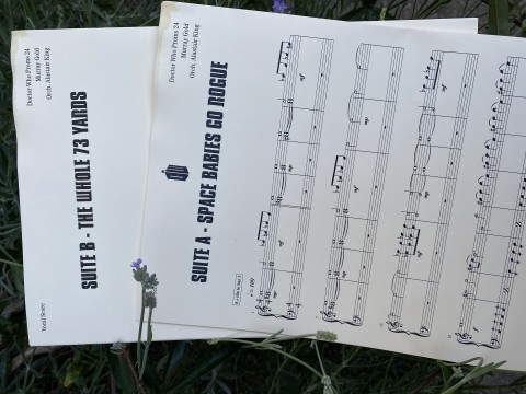 Image shows two music scores of music from Doctor Who